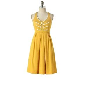 Anthropologie Yellow & White Nautical "Anchors Aweigh Dress" by Floreat